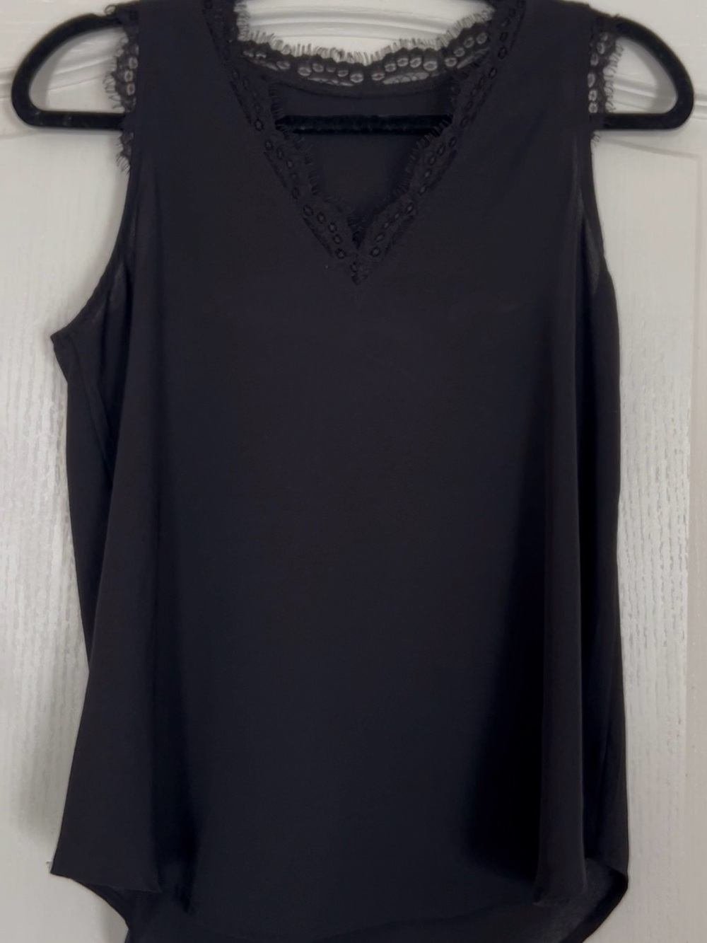 Source Unknown Black Lace-Trim V-Neck Sleeveless Top